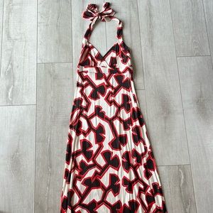 DIANE VON FURSTENBERG AUTH 100% SIGNATURE SILK HALTER FLOOR LENGTH DRESS SZ 4
